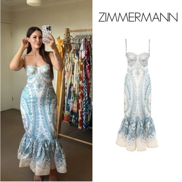 Zimmermann Illuminate Gown in Turquoise Paisley – Spring 2025 – NWT - Picture 5 of 8